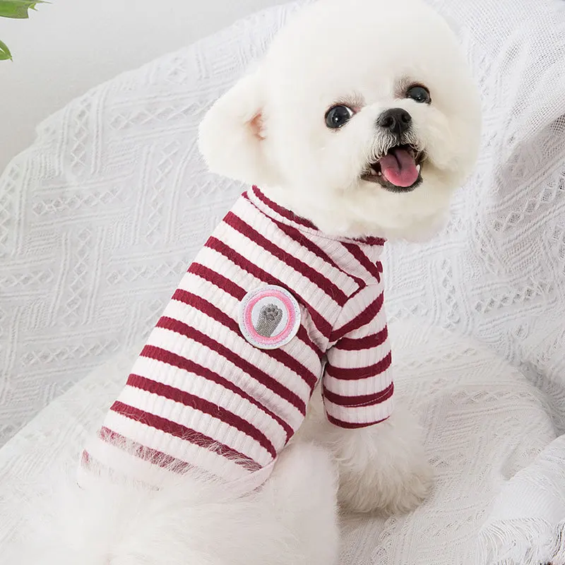 

Spring Summer Puppy Striped Knitted Bottoming Rabbit T-Shirt Vest Coat Small Medium-Sized Dog Cat Pet Clothes Yorkshire Outfit