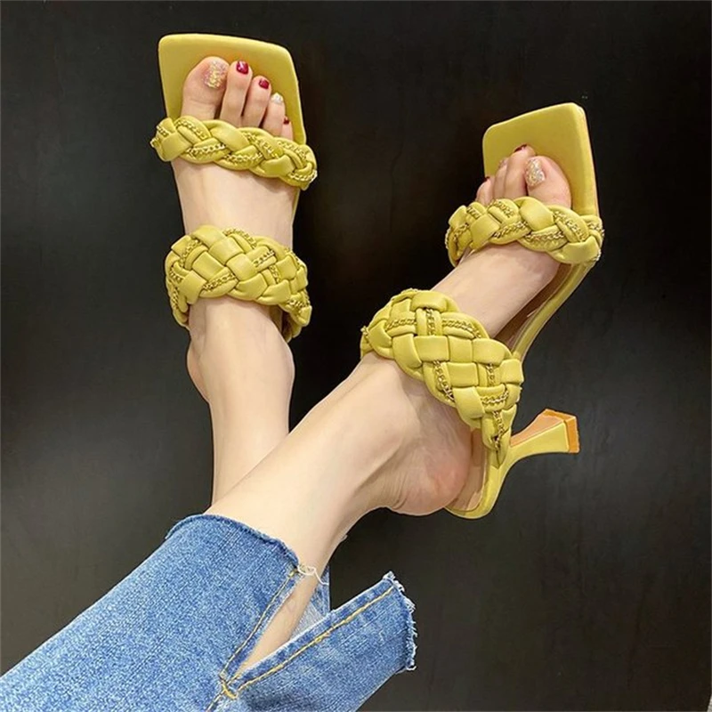 

Women's shoes slippers 2021 summer new fashion Korean high-heeled slippers with rhinestone stilettos and sandals and slippers