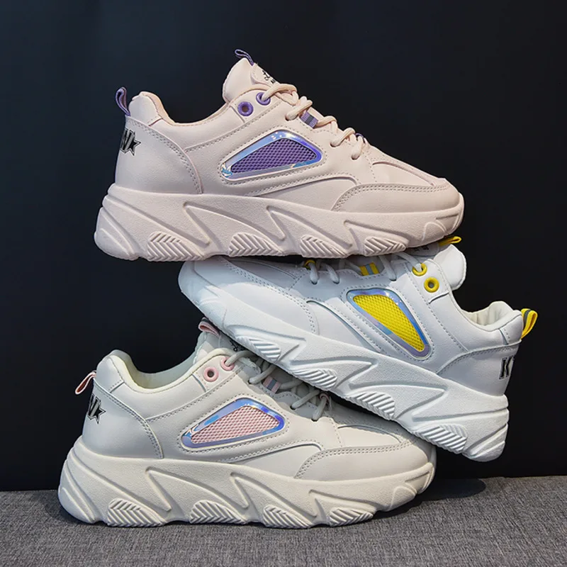 Женские кроссовки на массивном каблуке белые модные платформе женская