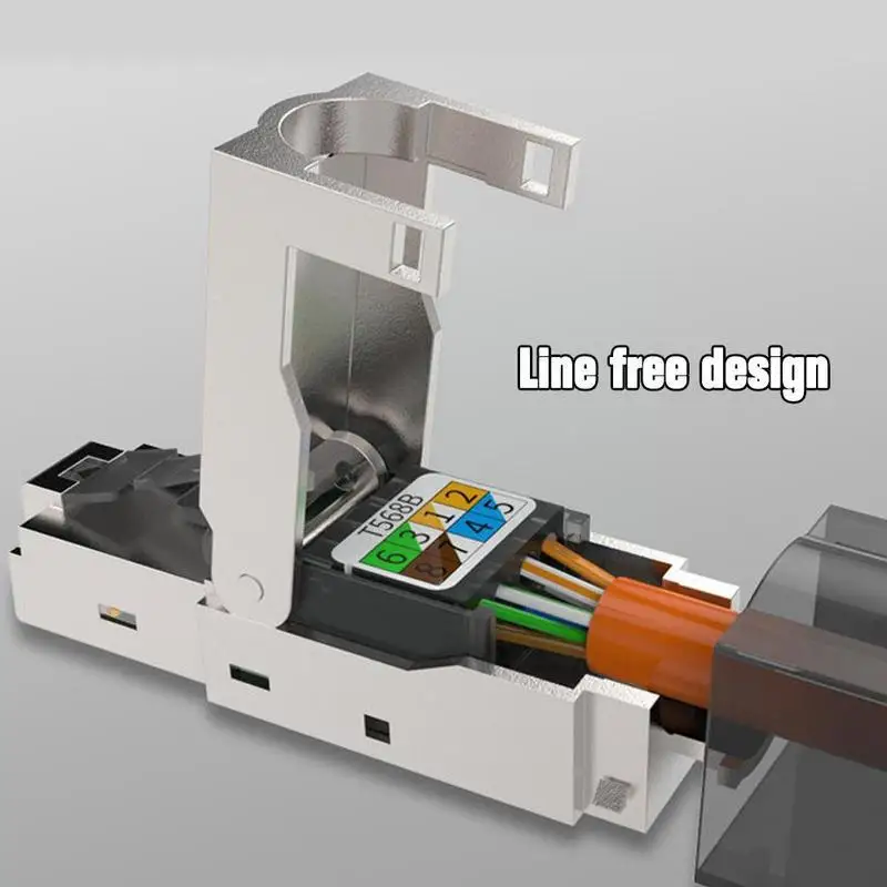 

Tool free shielded crystal rj45 stp connector 6a ftp compatible with 23 awg - 24awg .7 stp modular plug P0p1
