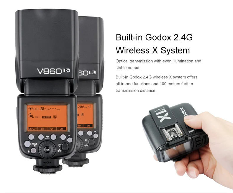 Вспышка Speedlite Godox V860II-C/N/S/F/O GN60 2 4G TTL HSS 1/8000 без батареи VB18 для камеры Canon Nikon Sony Fuji Olympus