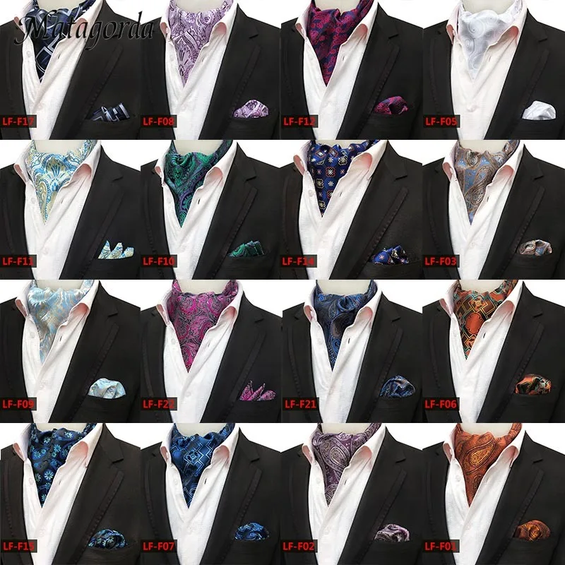 Винтажный стиль 100% шелковый галстук + удобный набор галстук Ascot мужской галстук с пейсли цветком жаккардовый тканый шейный платок атласный ...
