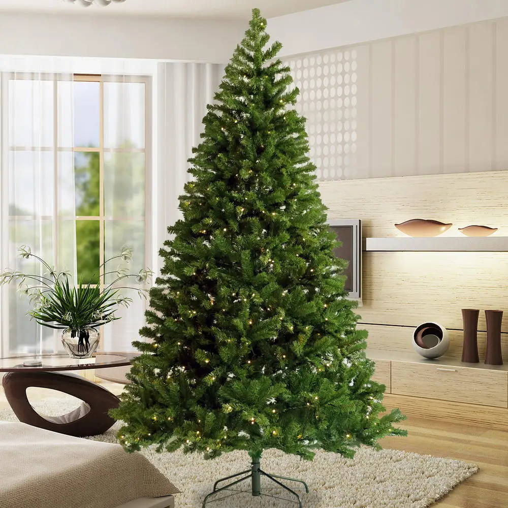 

7.5ft Artificial Holiday Christmas Tree Hinged Spruce Holiday Xmas Tree with Metal Foldable Stand with 400 Led Lights