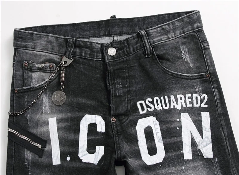 Dsquared2 Men's Slim Stretch Jeans Small Feet Trendy Pants Men's Punk Tight Pants