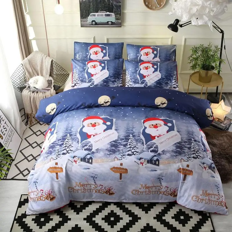 

40Merry Christmas Bedding Set 2/3Pcs Christmas Santa Claus Happy Gift 3D Bedding Set Duvet Cover Pillowcase Single Queen King