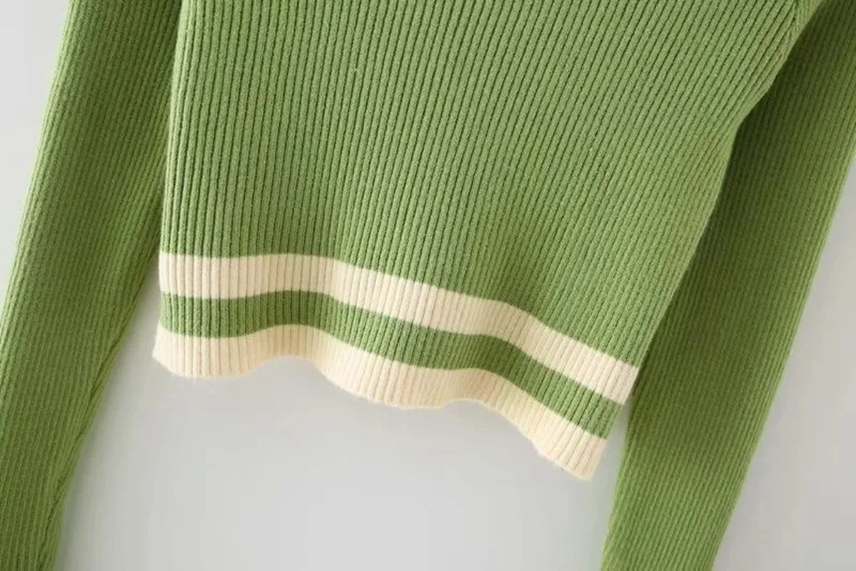 

Indie Harajuku Chic Pullover Sweaters Green Knit Crewneck Crop Jumpers Sweater Women Preppy Style Basic Tops Knitted Sweater