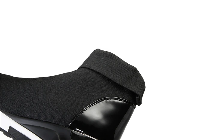 New Knitted Shoes Women High Top Women's Sock Sneakers Spring Women Knit Breathable Shoes Female Platform 6CM
