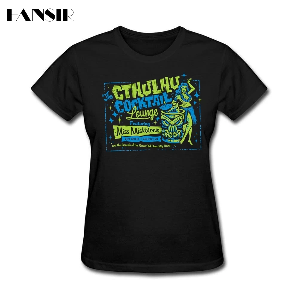 Cthulhu коктейли Camisetas дамы Geek короткий рукав 100% хлопок футболка женская одежда Топ с