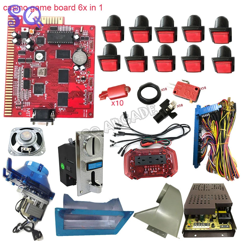 

SQ Arcade 6X in 1 Casino Game diy Kit Slot machine 36pin Jamma Cable 33mm LED Push Button multi coin acceptor Gambling Machine