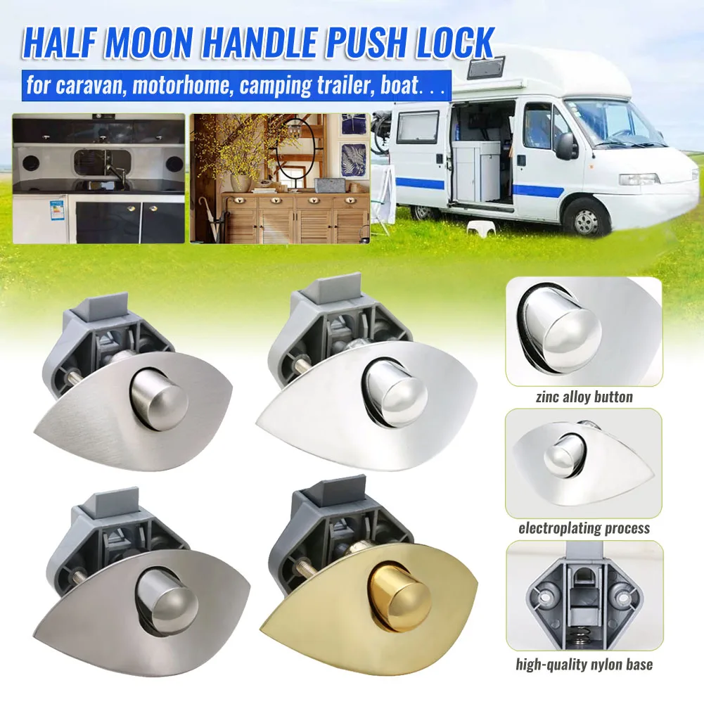 

1PC Zinc Alloy Car Half Moon Handle Push Lock Latch Knob For RV Caravan Camper Kitchen Cabinet Drawer Door Locks Hardware Parts