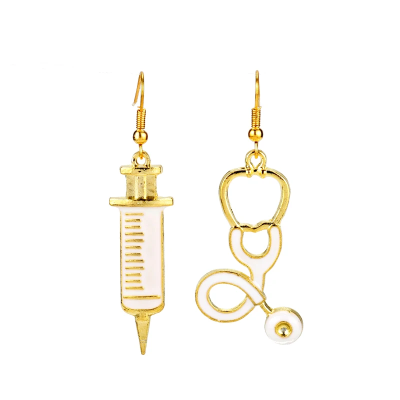 Dongsheng Jewelry доктор медицинские инструменты стетоскоп шприц Подвески брелки медсестра студентов подарки брелок для ключей llaveros - Цвет: E earrings 1 pair