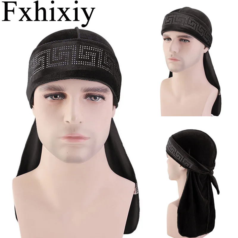 

New Unisex Men Women Breathable Bandana Turban Hat Wigs Velvet Long Tail Durags doo Rag Headwrap Chemo Cap Biker Headwear