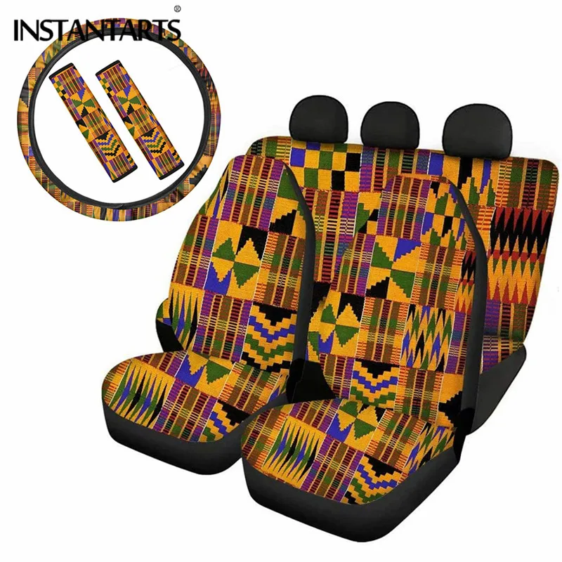 

INSTANTARTS Африканский этнический Племенной принт универсальная Передняя и задняя подушка на сиденье автомобиля Анкара винтажный комплект чехлов на руль автомобиля