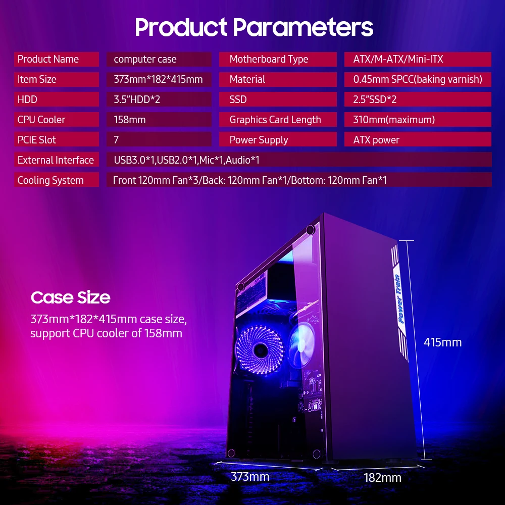 Чехол для настольного компьютера ATX с полным обзором Прозрачный чехол ПК