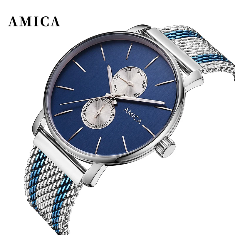 

AMICA Men's Fashion Business Stainless Steel Mesh Belt Quartz Watch Relogio Masculino Quartz Watch