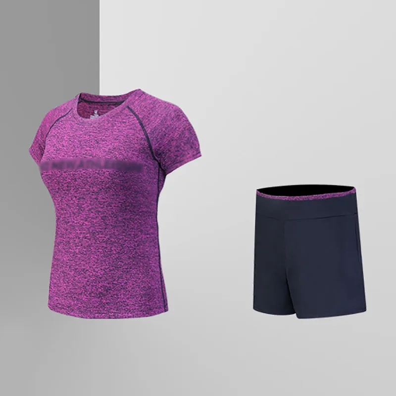 Red violet Комплект для йоги, бесшовный спортивный бюстгальтер+ укороченный топ с коротким рукавом+ женские леггинсы для бега, спортзала, с высокой талией, для тренировок, фитнеса, дышащий спортивный костюм - Цвет: Red violet