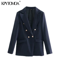 kpytomoa women 2021 fashion with pockets double breasted blazer coat vintage long sleeve back vents female outerwear chic veste