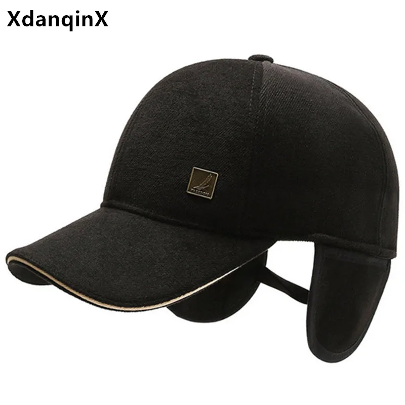 

XdanqinX Winter Men's Warm Hat Thick Thermal Baseball Cap Earmuffs Cap Snapback Cap Adjustable Size Male Bone Casual Sports Caps