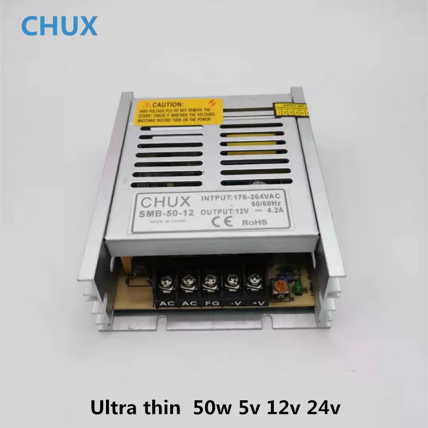 Импульсный источник питания CHUX 50 Вт, 5 В, 12 В, 24 В, Ультратонкий SMPS для светодиодной ленты, светильника, адаптер питания, драйвер источника питания, трансформатор