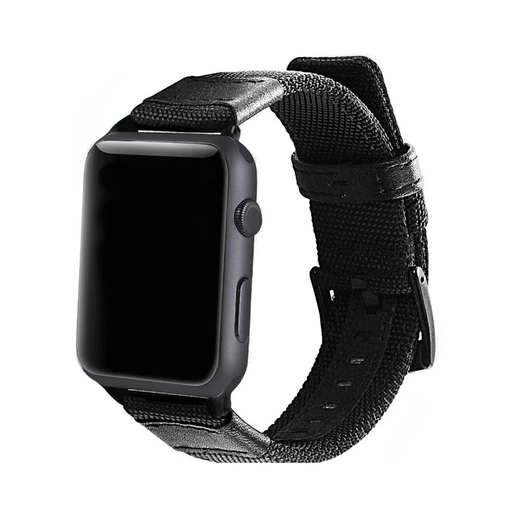 Нейлон+ кожаный ремешок для apple watch 3/2/1 42 мм/38 мм Наручные Классические прочная ткань металлической пряжкой браслет ремешок для часов