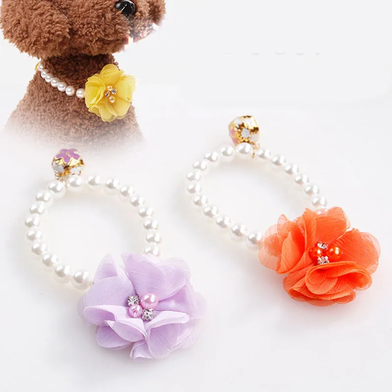 Жемчужный ошейник для кошек с кружевным цветком и колокольчиком 1 шт.