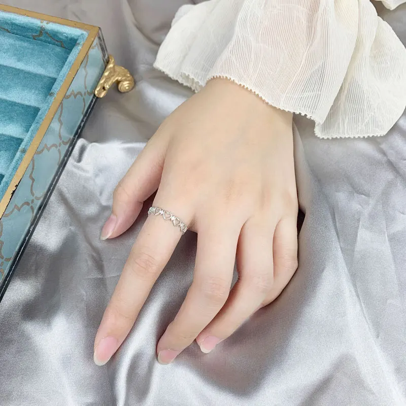 

YC3503R S925 Sterling Silver Fashion Exquisite Zircon Heart Adjustable Ring Party Gift Evening Woman Jewelry Ring 2021