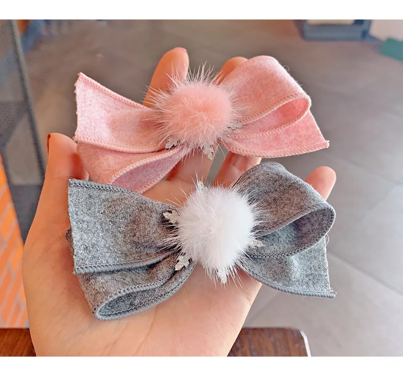 20 шт./лот 4 3 дюйма завязываемые вручную заколки для волос с бантом и помпоном