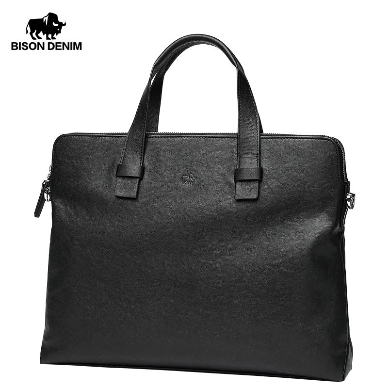 Bison Denim Cowhide Business Briefcase Genuine Leather Men Bag 14