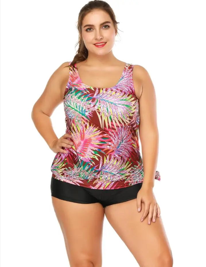 

Sale Plus Size Swimwear Women Tankini Tummy Control Swimwear Tank Top Retro Swimsuit With Shorts Two Piece Bathing Suit D30