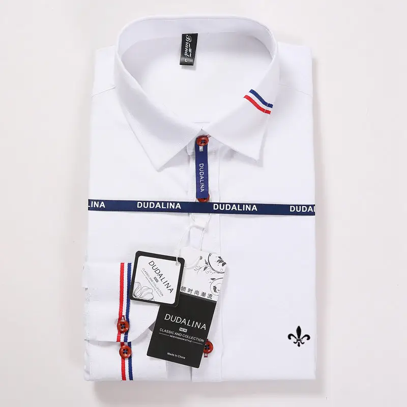 Полосатая блуза Camisa Social Masculina Dudalina рубашка с длинными рукавами в тонкую полоску мужская одежда с вышивкой белая мужская - Color: DCZ5625-WHITE