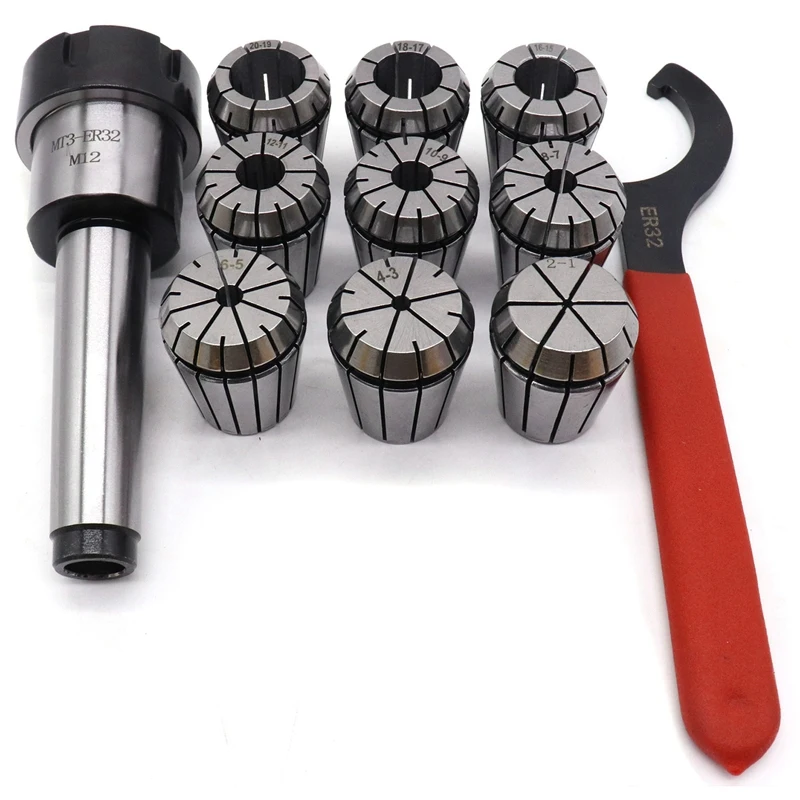 9Pcs Er32 Spring Collets Set 2/4/6/8/10/12/16/18/20Mm + 1Pcs Mt3 M12 Collet Chuck Morse Taper Holder Power Tool | Инструменты