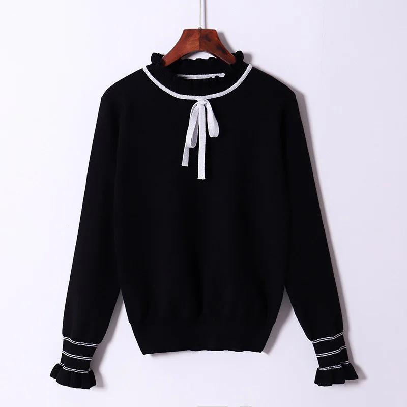 

2020 Autumn Winter New Chic Sweater Half High Neck Ruffled Women Oversized Bottoming Shirt Solid Color Long Sleeved Knitted Top
