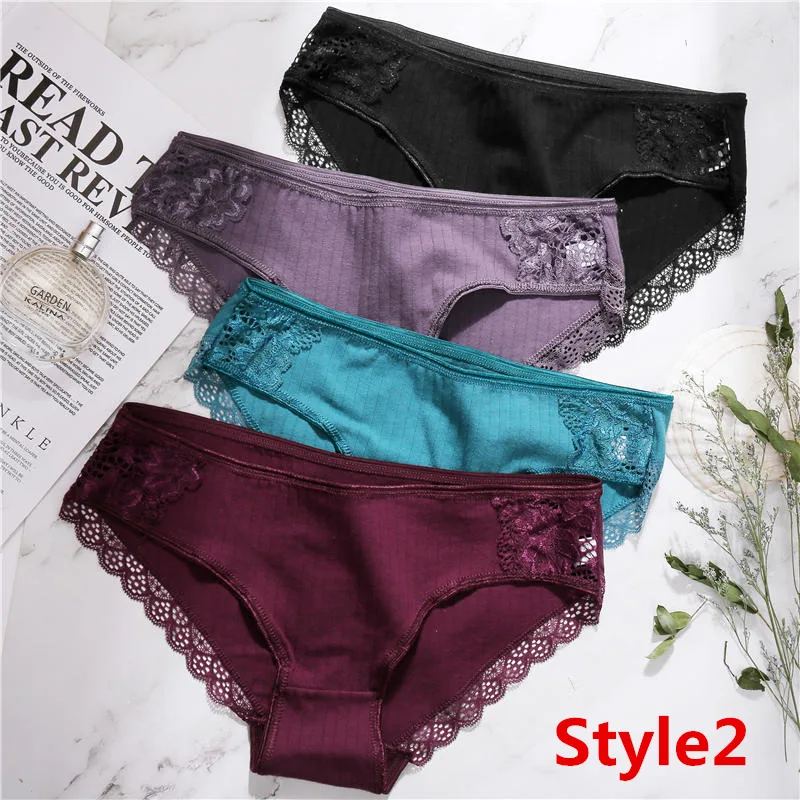 

3PCS/Set Cotton Underwear Women's Panties Comfort Underpants Floral Lace Briefs For Woman Sexy Low-Rise Pantys Intimates M L XL