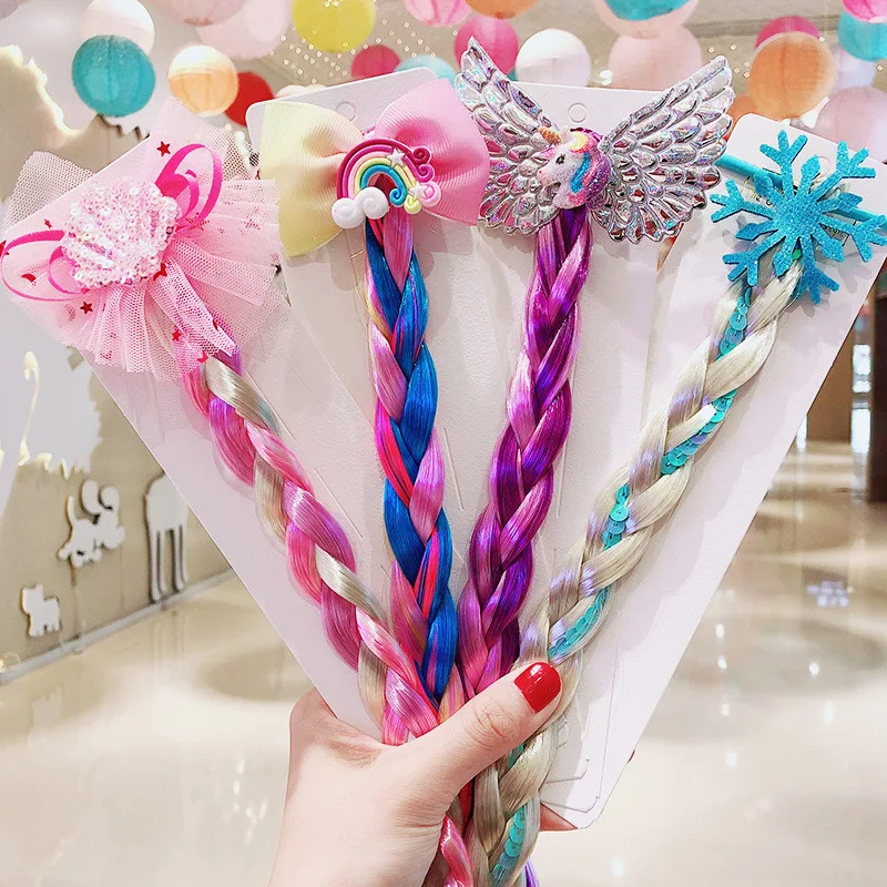 

[Xwen] 2021 New Children's Cartoon Unicorn Color Headdress Girl Baby Braided Princess Fashion Hair Accessories WSH1053