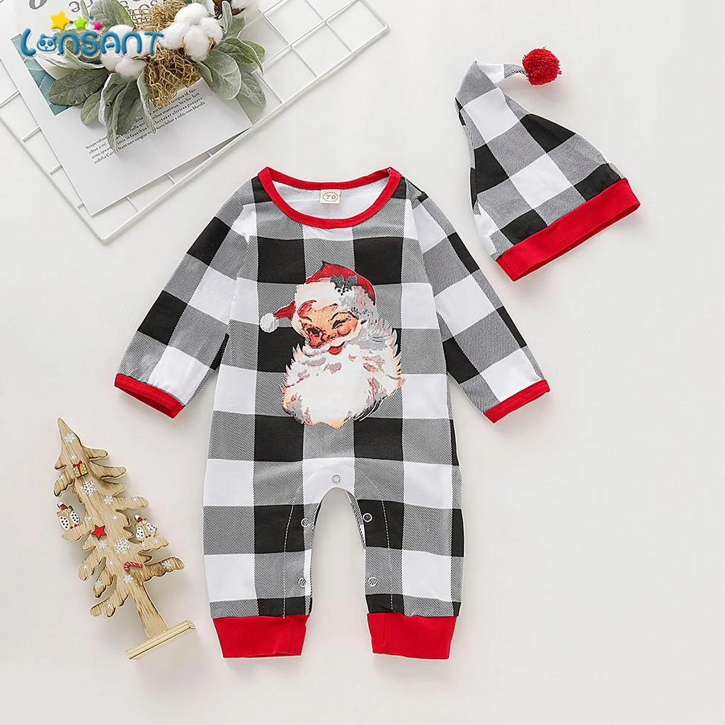 LONSANT топы для новорожденных комбинезон младенцев мальчиков девочек шапочка