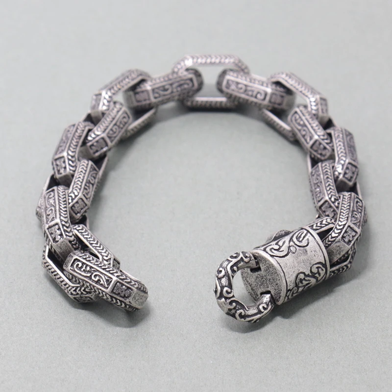 

Retro Jewelry Man Stainless Steel Charm Bracelet Men 7MM Wide Chain Link Mens Bracelets
