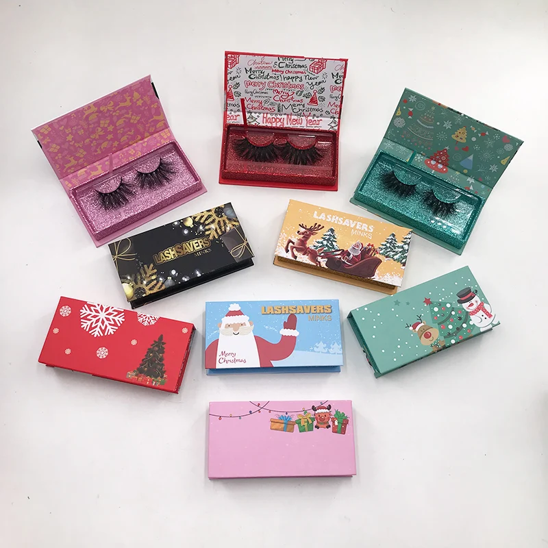 

Wholesale Christmas magnetic box colorful lash case for 8mm-28mm full strip mink lashes print free logo