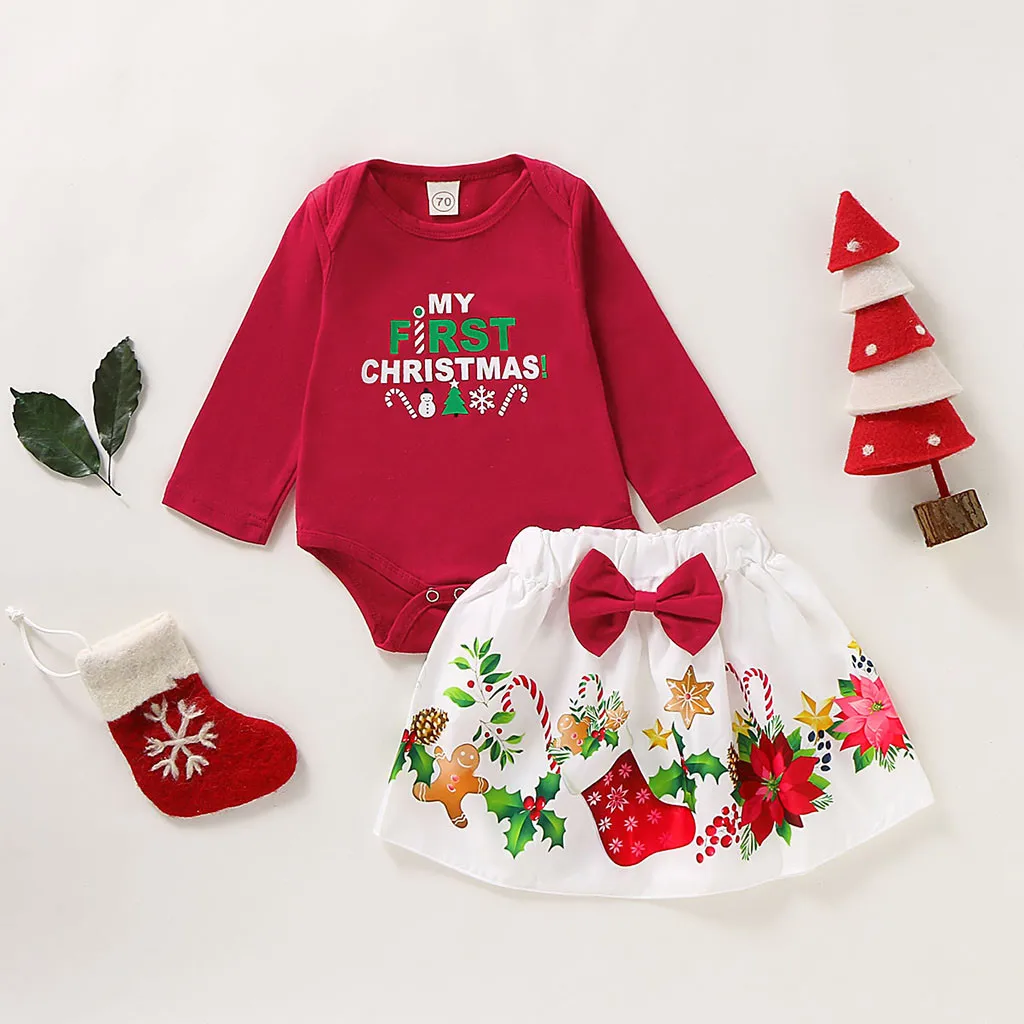 С надписью My First Christmas для девочек с буквенным принтом маленьких Одежда младенцев
