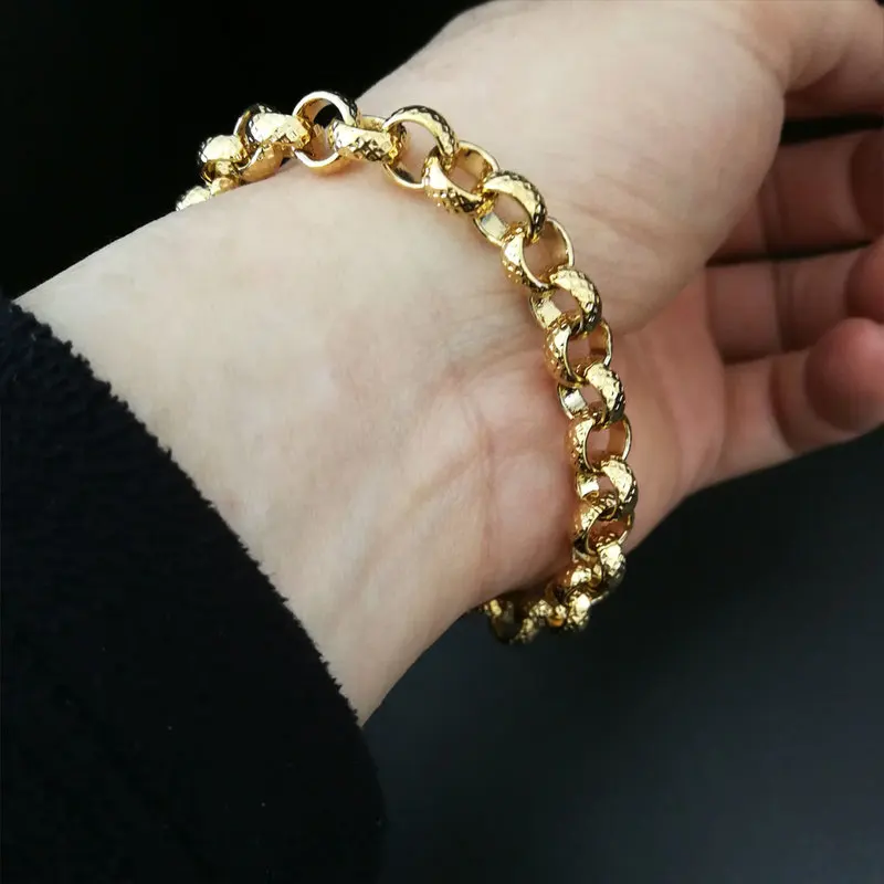 Gold Color Belcher Bolt ring Link Men Women Solid Bracelet Jewllery in 18-24cm Length