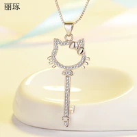 japan and south korea trend long sweater chain female kitty cat pendant set with crystal zircon stainless steel products