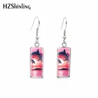 Серьги-Крючки с изображением дельфина, прямоугольные, стеклянные, ручная работа, 2020