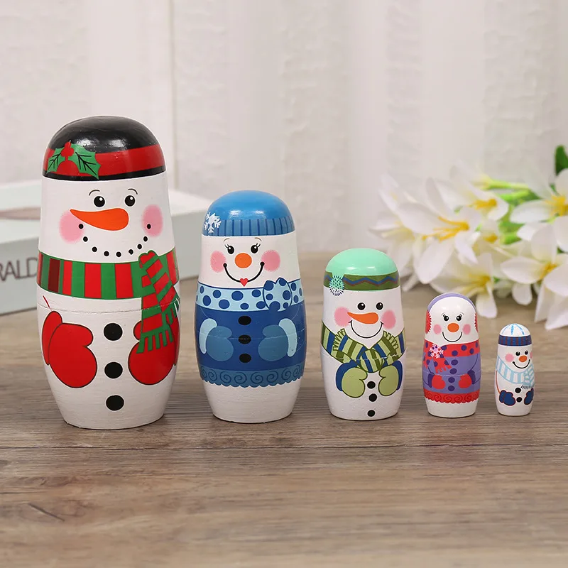 

Christmas Santa Traditional Matryoshka Dolls 1 Set Wooden Russian Nesting Dolls Animal Paint Handmade Crafts Decoration