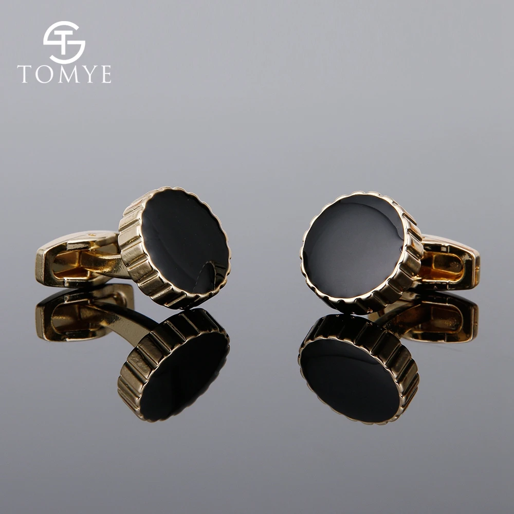 Роскошные золотистые и черные эмалированные свадебные мужские запонки TOMYE