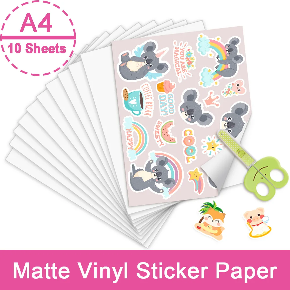 

10 Sheets Printable Vinyl Sticker Paper A4 Glossy Matte Copy Paper Printing Paper for Inkjet Print DIY Child Toys Sticky Sticker