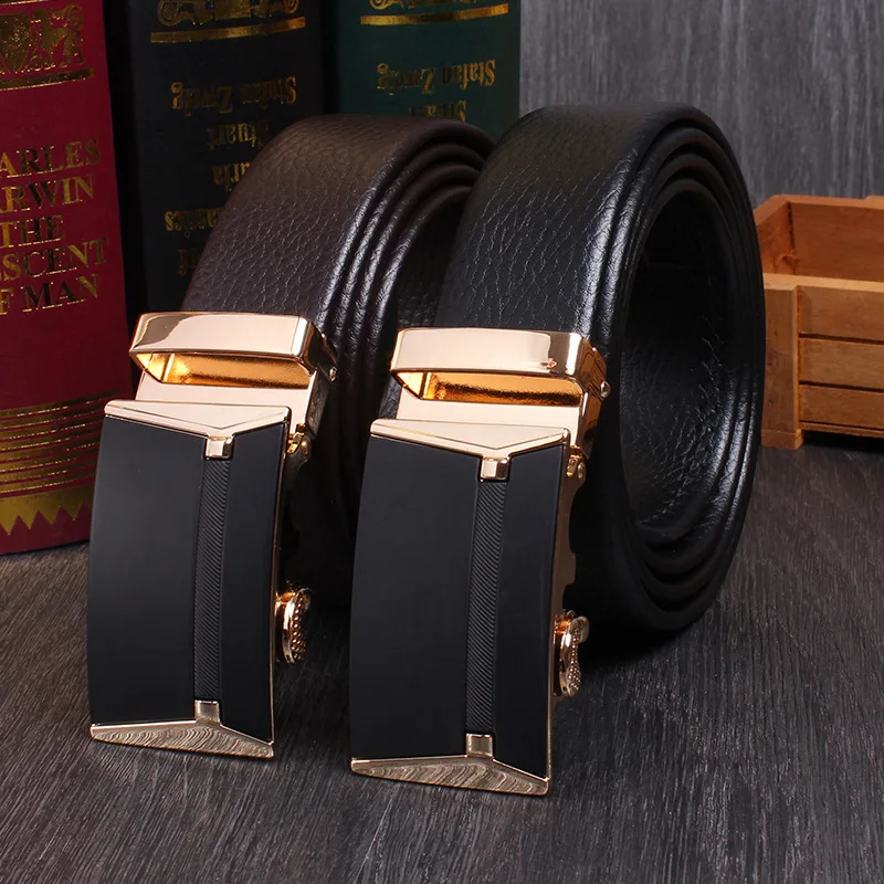 

Belts Brand Fashion Automatic Buckle Black Genuine Leather Men's Jeans High Quality Waist Male Strap Jeans West Cowboy