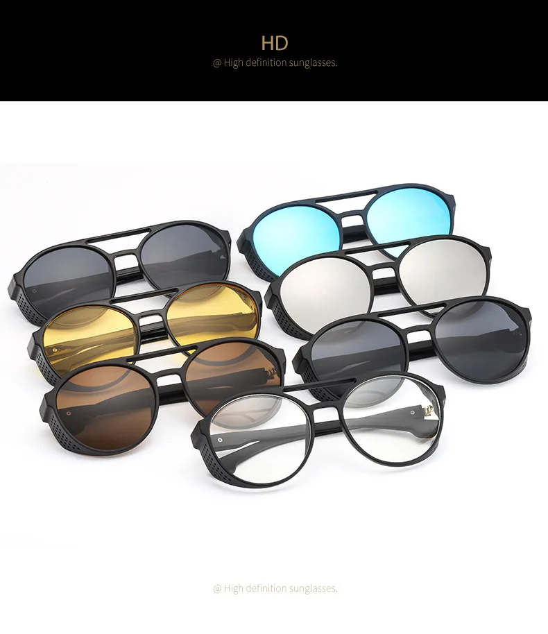 Мужские Винтажные круглые солнцезащитные очки в стиле стимпанк классические