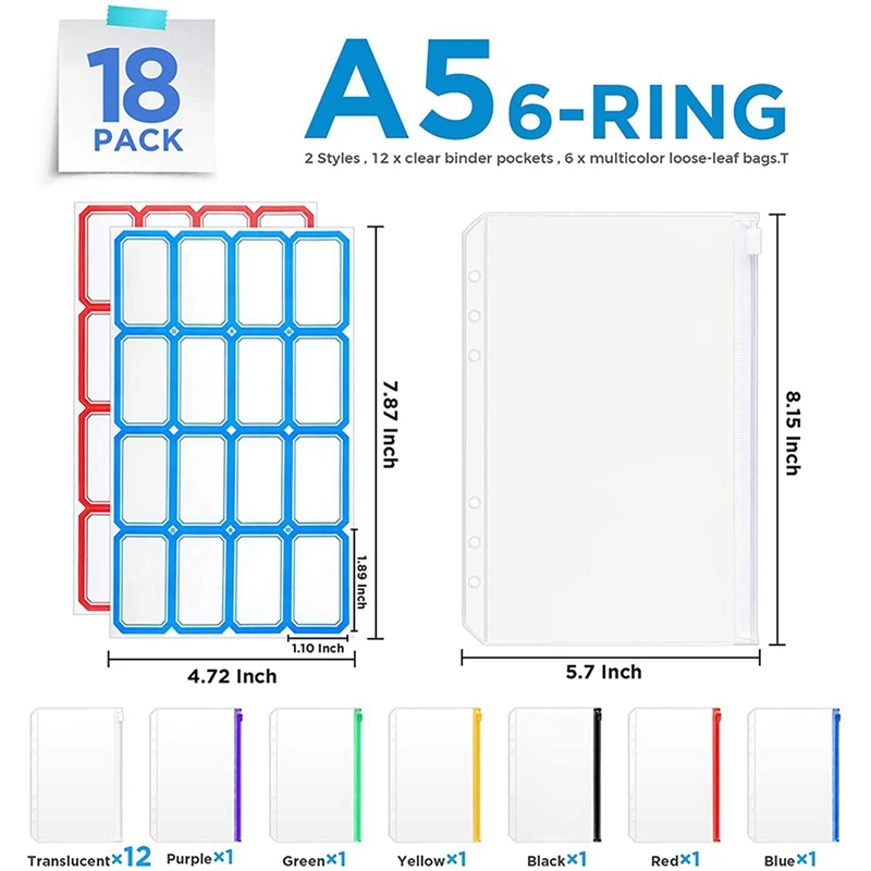 

12x Transparent Bags, 6Zipper Binder Envelopes & 5x File Wallet Envelope Expanding File Folder Document Organizer