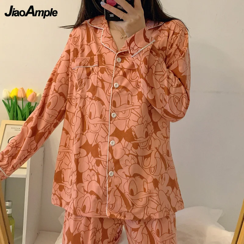 Women's Pajamas 2022 Spring Autumn New Cardigan Pijamas Female Sleepwear Long-sleeved Trousers Cute Nightie Homewear Two-piece