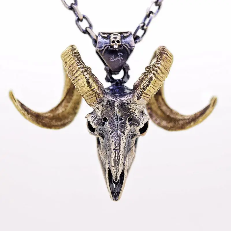 

Original Sterling silver 925design handmade pure silver split-welded black western goat skull pendant