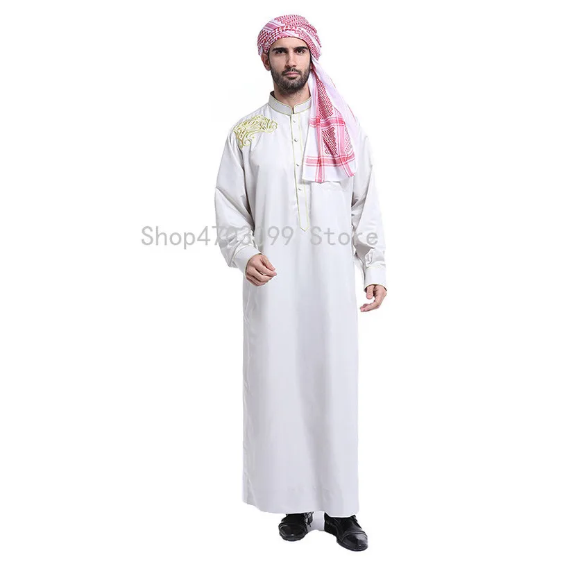 Fashion white Mens thobe arabic man dress islamic men saudi clothing